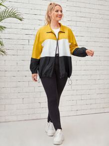 áo khoác kích thước lớn Dây kéo Khối Màu Lá thư Giải trí - Nhiều màu - Xem 5