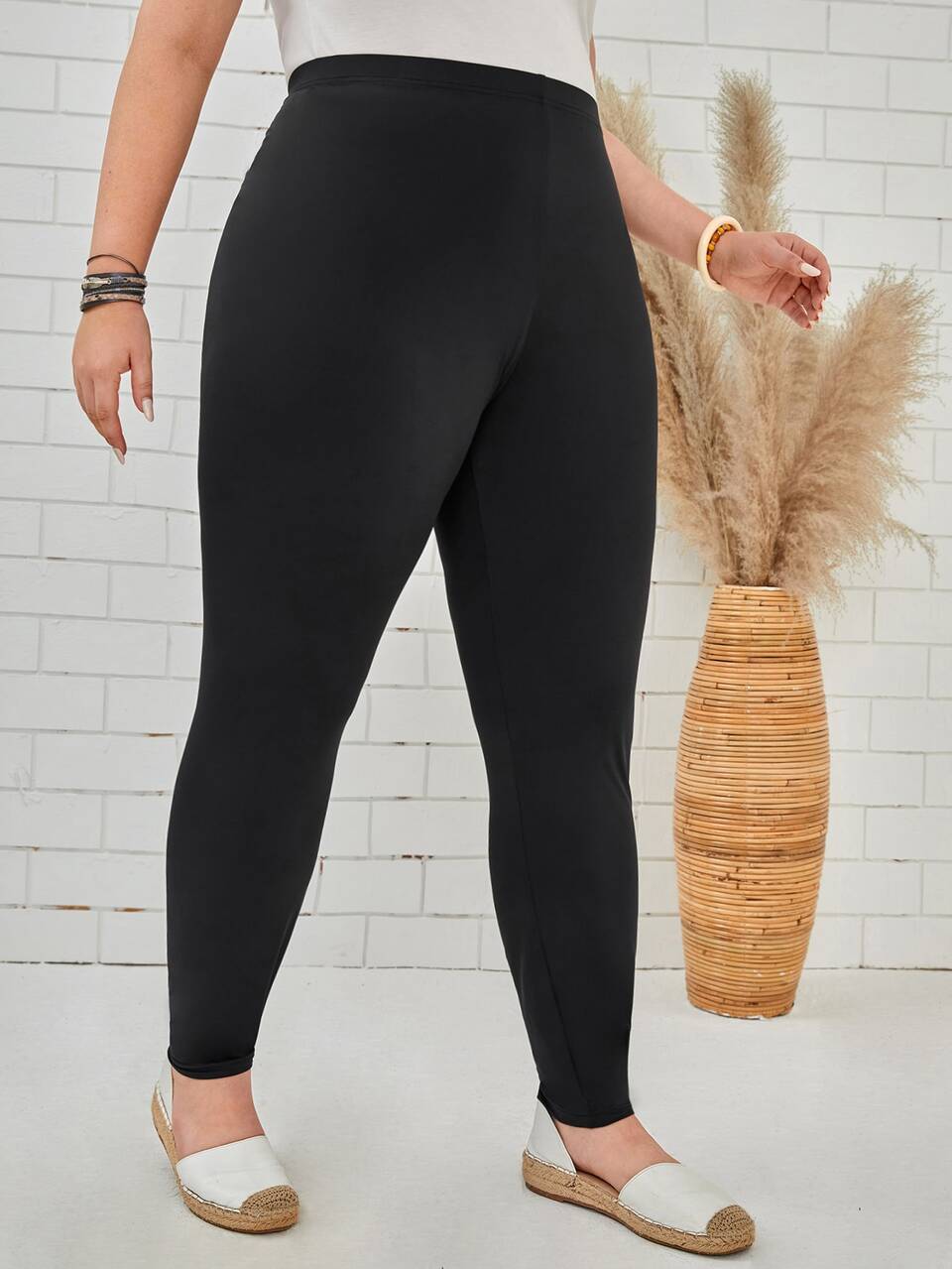 Plus Solid High Waist Leggings