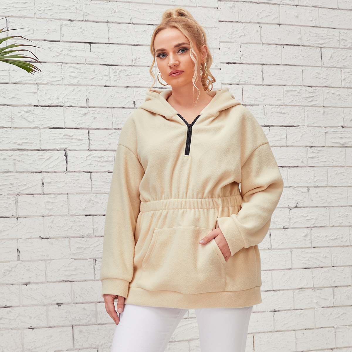 размера плюс Свитшот с капюшоном на молнии