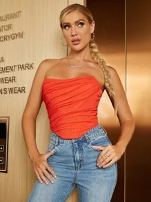 PARTHEA 拉链网眼露脐抹胸上衣，带束腰带 - 亮橙色 - 查看 1