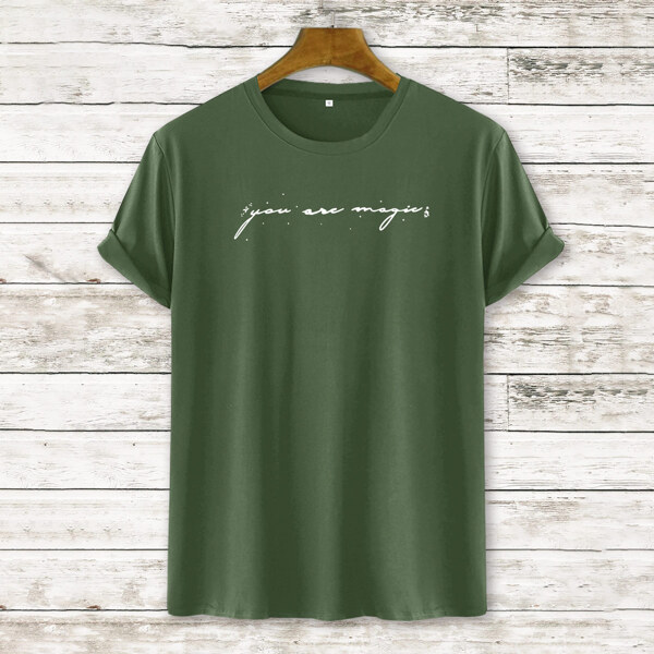 

Men Slogan Graphic Round Neck Tee, Army green