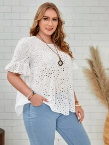 EMERY ROSE Blusa de manga con volante schiffy - Blanco - Ver 3
