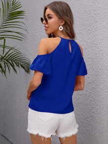 SHEIN LUNE Áo sơ mi Nút Xù màu trơn Giải trí - Xanh đậm - Xem 2