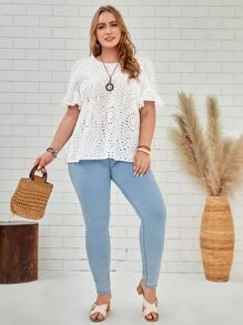 EMERY ROSE Blusa de manga con volante schiffy - Blanco - Ver 4