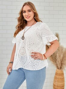 EMERY ROSE Blusa de manga con volante schiffy - Blanco - Ver 5