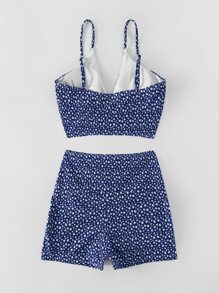 SHEIN Swim Summer Beach Ditsy Floral Tankini Set Drawstring Cami Top & High Waisted Bottom 2 Piece Bathing Suit - Navy Blue - View 2