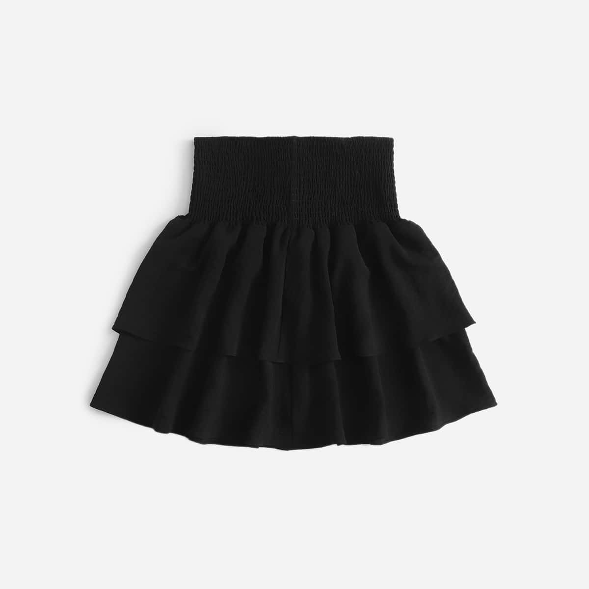 

Smocked High-Rise Flounce Skirt, Black