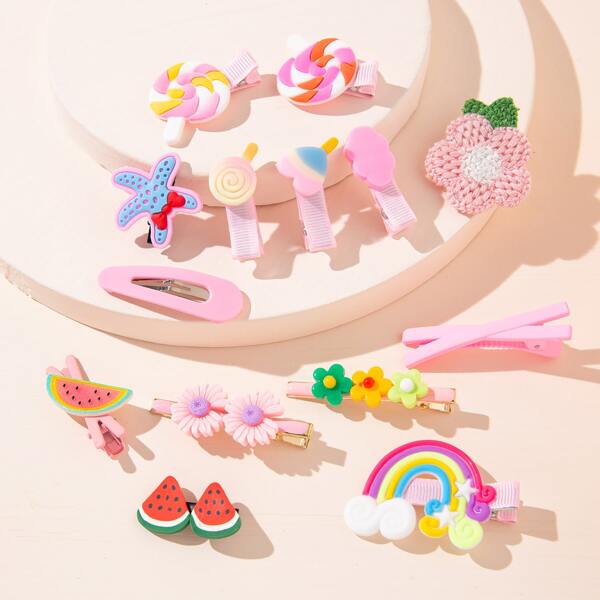 

14pcs Toddler Girls Flower Decor Hair Clip, Multicolor