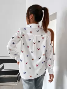 GENKIRA 蝴蝶圖案前紐扣襯衫 - 白色 - 查看 2