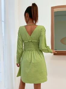 GENKIRA Đầm Xù Dải chun màu trơn Giải trí - Màu xanh chanh - Xem 2