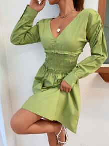 GENKIRA Đầm Xù Dải chun màu trơn Giải trí - Màu xanh chanh - Xem 5