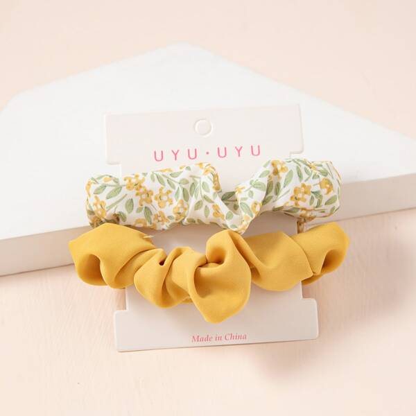 

2pcs Floral Print Scrunchie, Multicolor