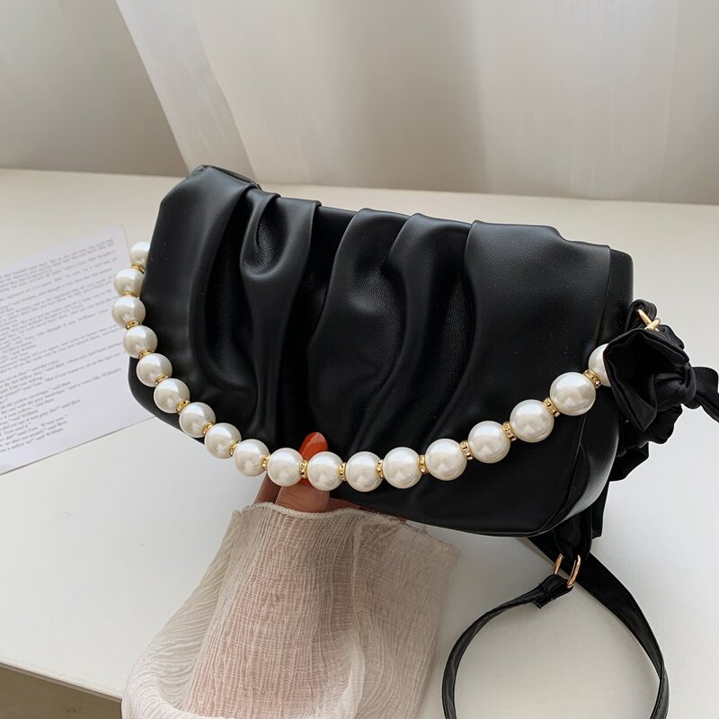 

Ruched Baguette Bag, Black