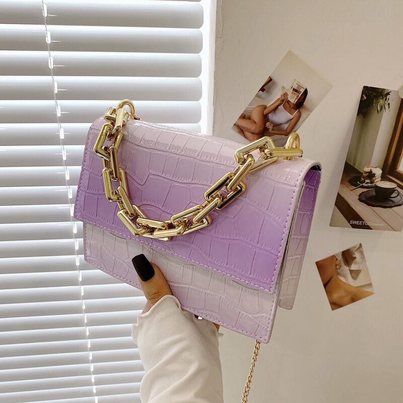 

Ombre Croc Embossed Chain Bag, Purple