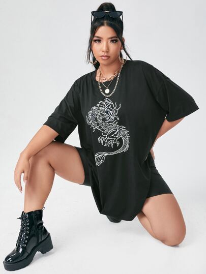 Tee-shirt grande taille avec impression dragon chinois
