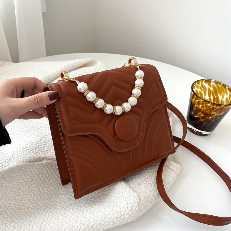 Quilted Square Bag, Brown
