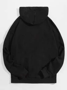 Manfinity Men Lightning And Letter Graphic Drawstring Hoodie - Black - View 2