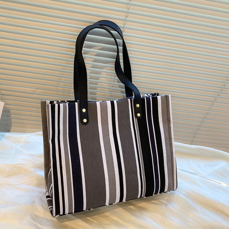 

Striped Tote Bag, Black