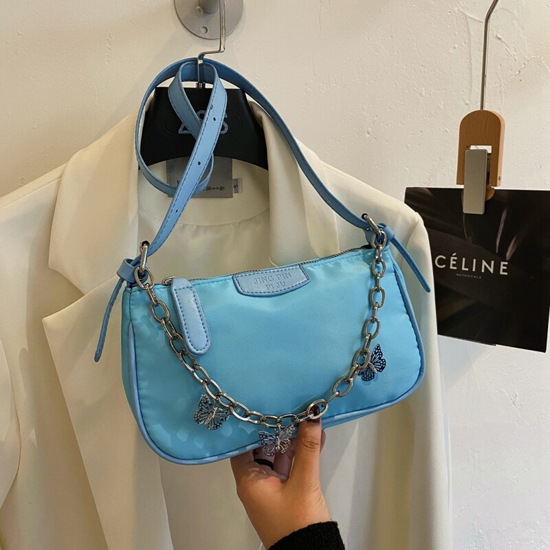 

Butterfly Decor Satchel Bag, Blue