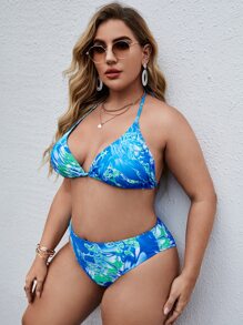 3packs Plus Size Allover Graphic Bikini & Cover Up Summer Beach - Multicolor - View 4