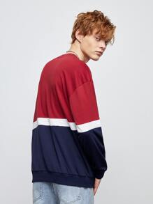 Manfinity Men Letter Embroidery Colourblock Sweatshirt - Multicolor - View 2