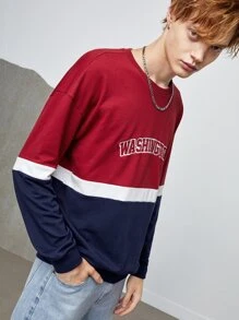 Manfinity Men Letter Embroidery Colourblock Sweatshirt - Multicolor - View 3