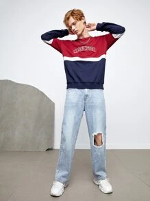 Manfinity Men Letter Embroidery Colourblock Sweatshirt - Multicolor - View 4