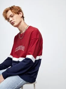 Manfinity Men Letter Embroidery Colourblock Sweatshirt - Multicolor - View 5