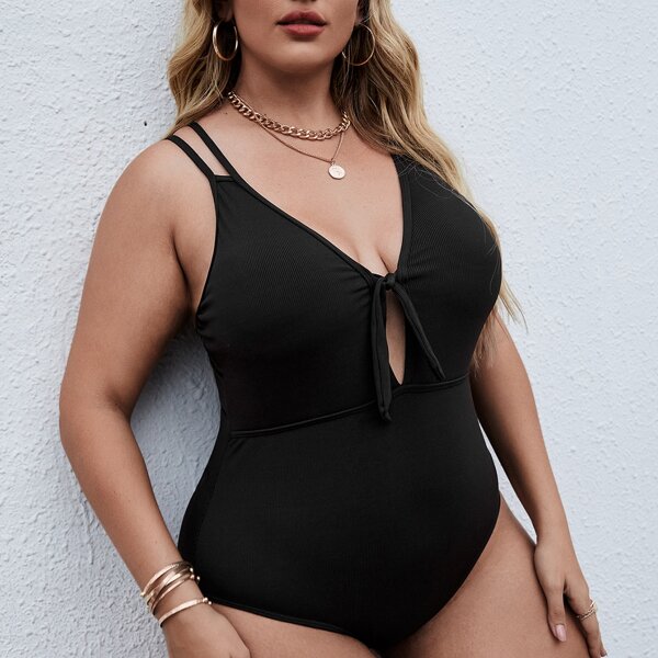 

Plus Knot Front One Piece Swimsuit, Black