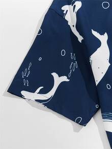 Manfinity 男士鯨魚和貝殼印花襯衫 - 藍色 - 查看 5