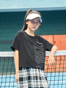 SHEIN Girls Letter Graphic Drop Shoulder Tee - Black - View 1