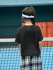 SHEIN Girls Letter Graphic Drop Shoulder Tee - Black - View 2