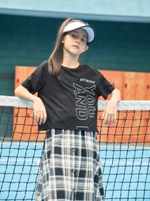 SHEIN Girls Letter Graphic Drop Shoulder Tee - Black - View 3