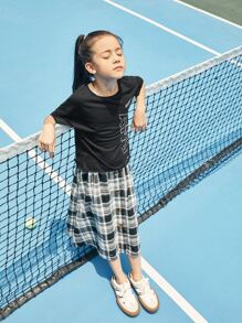 SHEIN Girls Letter Graphic Drop Shoulder Tee - Black - View 4