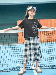 SHEIN Girls Letter Graphic Drop Shoulder Tee - Black - View 5