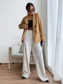 Chiquease Double Button Lapel Collar Blazer - Khaki - View 3