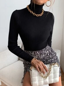 RueChic High Neck Solid Jumper - Black - View 1