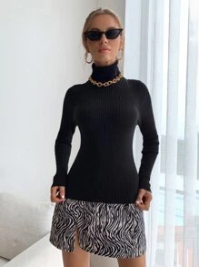 RueChic High Neck Solid Jumper - Black - View 7