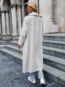 Raglan Sleeve Single Breasted Trench Coat - Light Grey - View 2