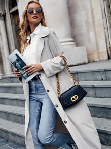 Raglan Sleeve Single Breasted Trench Coat - Light Grey - View 4