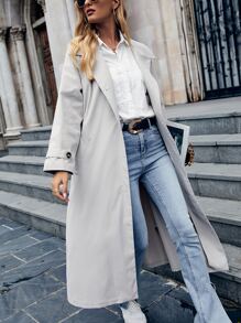 Raglan Sleeve Single Breasted Trench Coat - Light Grey - View 5