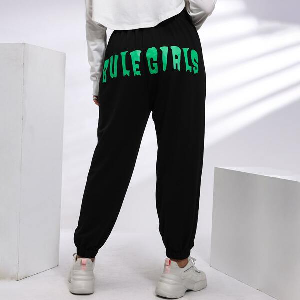 

Plus Letter Graphic Sweatpants, Black