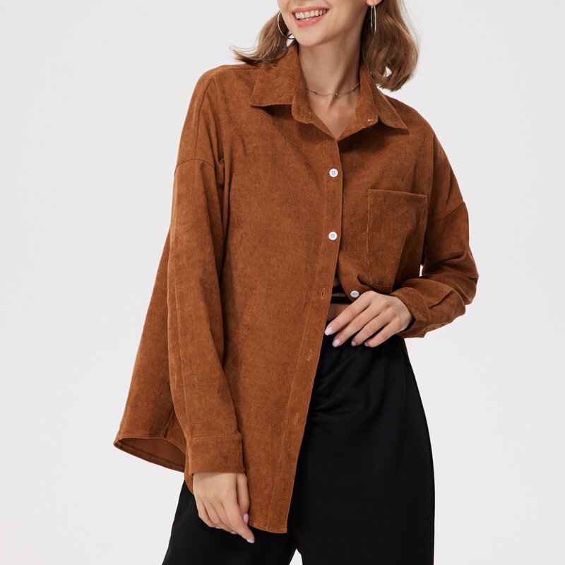 

Corduroy Button Front Overshirt, Brown