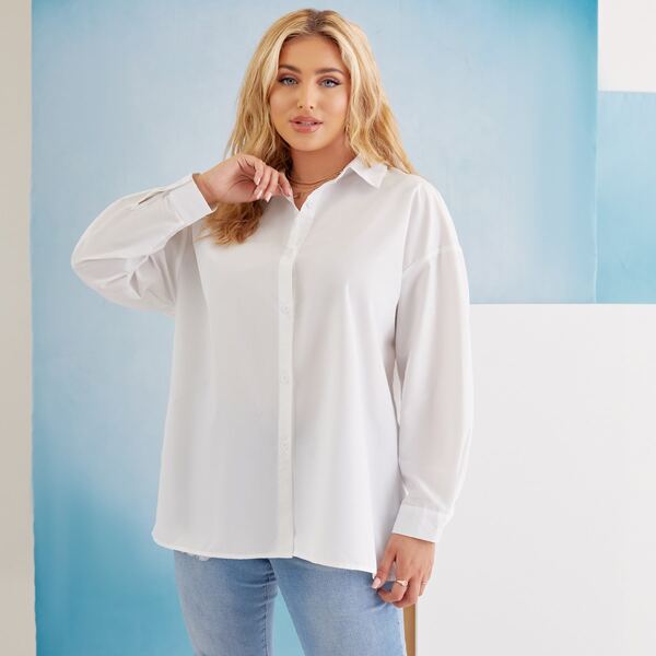 

Plus Drop Shoulder Blouse, White
