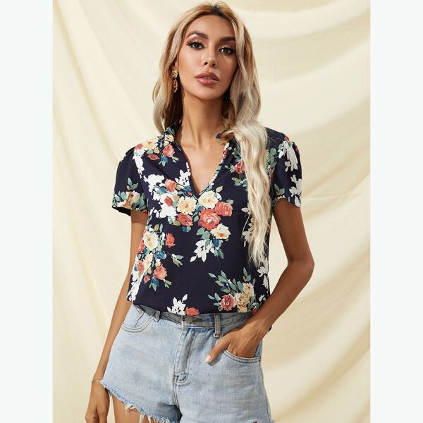

Floral Print V-Neck Blouse, Multicolor