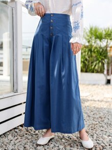 Mulvari Pantalones Botón Tablas Liso Casual - Azul - Ver 1