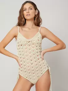 SHEIN VCAY Body acrílico de punto abierto - Beis - Ver 1