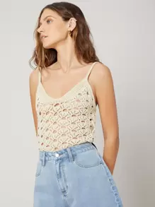 SHEIN VCAY Body acrílico de punto abierto - Beis - Ver 4