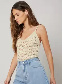 SHEIN VCAY Body acrílico de punto abierto - Beis - Ver 5