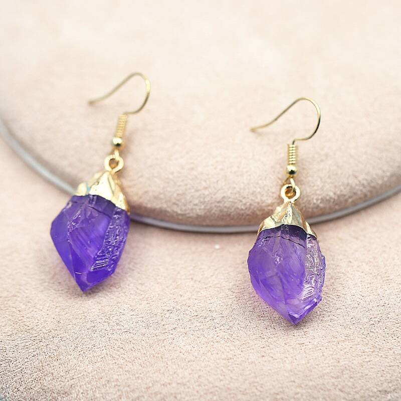 

Stone Design Charm Earrings, Purple